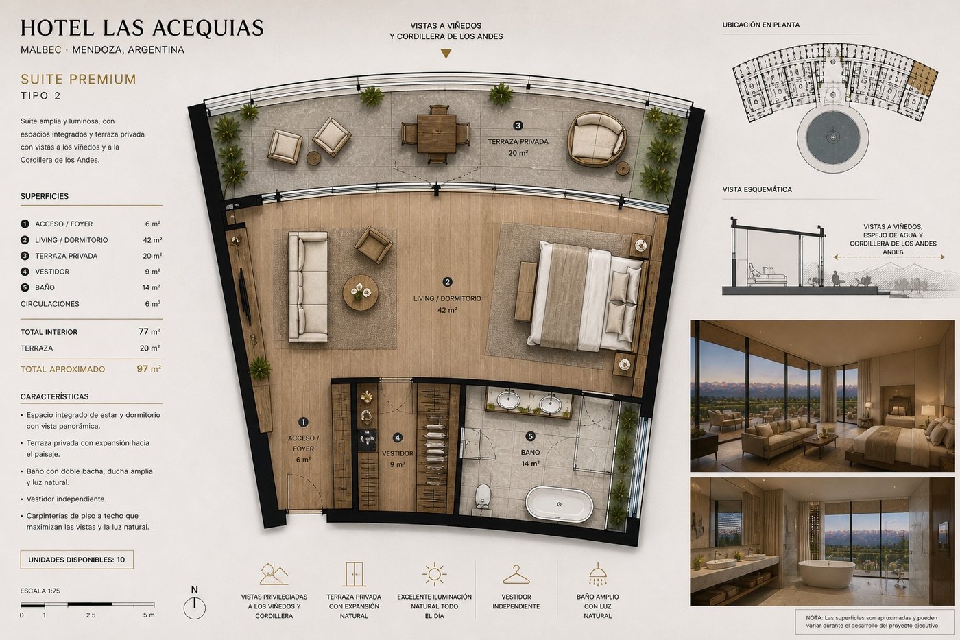 Planta conceptual de suite premium